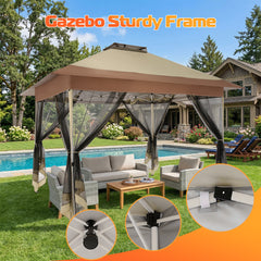 COBIZI Gazebo 13x13FT Pop Up Canopy, Canopy Tent with Mosquito Netting for Lawn, Garden, Backyard & Patio - Carpas para Patio- Water Resistant and UPF50+