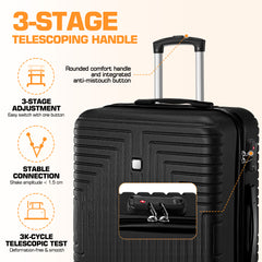 HOTEEL Luggage 3 Piece Set, Suitcase Set with Spinner Wheels & TSA Lock, 20 in Hardside Lightweight Luggage Set with duffel bag & toiletry bag, Black