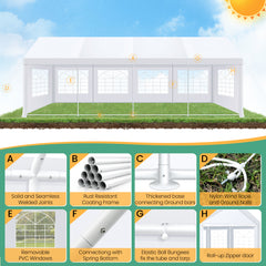 COBIZI 13‘x26’ Party Tent, Heavy-Duty Waterproof Outdoor White Gazebo, Event Canopy, Wedding Tarp, Suitable for Parties, BBQs, Commercial Use, with Removable Side Wall Windows