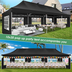 Hoteel 10x30 Pop up Canopy, Pop up Party Tent with 6 Removable Sidewalls, Outdoor Event Gazebo, Commercial Canopy Tents for Parties Wedding