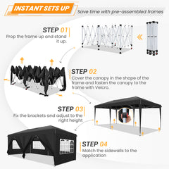 HOTEEL 10x20 Pop Up Canopy with Sidewalls,Easy Up Canopy Tent with Carry Bag,Outdoor Canopies with 4 Sandbags,Large Tents for Outdoor Events,Wedding,Backyard,Commercial,Black