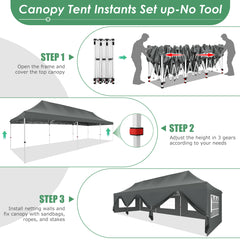 Hoteel 10x30 Pop up Canopy, Pop up Party Tent with 6 Removable Sidewalls, Outdoor Event Gazebo, Commercial Canopy Tents for Parties Wedding