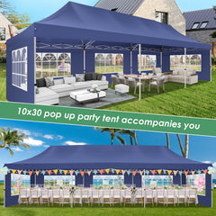 Hoteel 10x30 Pop up Canopy, Pop up Party Tent with 6 Removable Sidewalls, Outdoor Event Gazebo, Commercial Canopy Tents for Parties Wedding