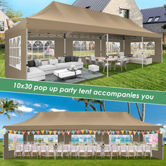 Hoteel 10x30 Pop up Canopy, Pop up Party Tent with 6 Removable Sidewalls, Outdoor Event Gazebo, Commercial Canopy Tents for Parties Wedding