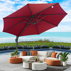 10’ x 10’ Patio Cantilever Sun Umbrella – Upgraded Enhanced Version – 360° Rotation & 5 Adjustment Angles – Aluminum Pool Parasol Square Outdoor Sun Umbrella for Courtyard, Garden, Terrace, Pool