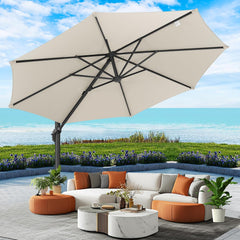 10’ x 10’ Patio Cantilever Sun Umbrella – Upgraded Enhanced Version – 360° Rotation & 5 Adjustment Angles – Aluminum Pool Parasol Square Outdoor Sun Umbrella for Courtyard, Garden, Terrace, Pool