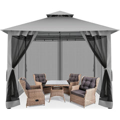 Hoteel 10x10 Gazebos for Patios, Canopy Tent Outdoor Gazebo Backyard Gazebo Patio with Mosquito Netting and Double Roof for Party, Wedding, BBQ and Event