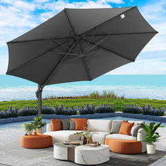 10’ x 10’ Patio Cantilever Sun Umbrella – Upgraded Enhanced Version – 360° Rotation & 5 Adjustment Angles – Aluminum Pool Parasol Square Outdoor Sun Umbrella for Courtyard, Garden, Terrace, Pool