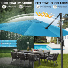 10’ x 10’ Patio Cantilever Sun Umbrella – Upgraded Enhanced Version – 360° Rotation & 5 Adjustment Angles – Aluminum Pool Parasol Square Outdoor Sun Umbrella for Courtyard, Garden, Terrace, Pool