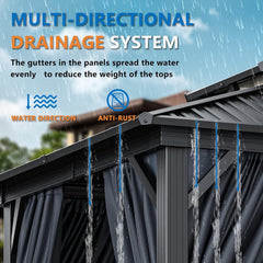 10' x 12' Heavy-Duty Hardtop Gazebo, Galvanized Steel Double-Layer Roof, Hot Tub Gazebo, with Fire-Resistant Curtains and Mesh, Aluminum Frame Outdoor Canopy, Suitable for Patios and Parties