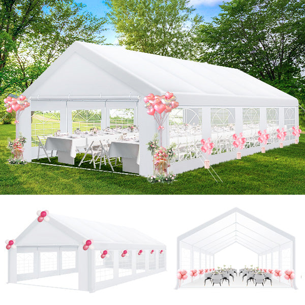 HOTEEL 20x20 Party Tent Heavy Duty with Removable Sidewalls & 4 Built-in Sandbags, Commercial Wedding Large Tent, UV 50+, Waterproof, White