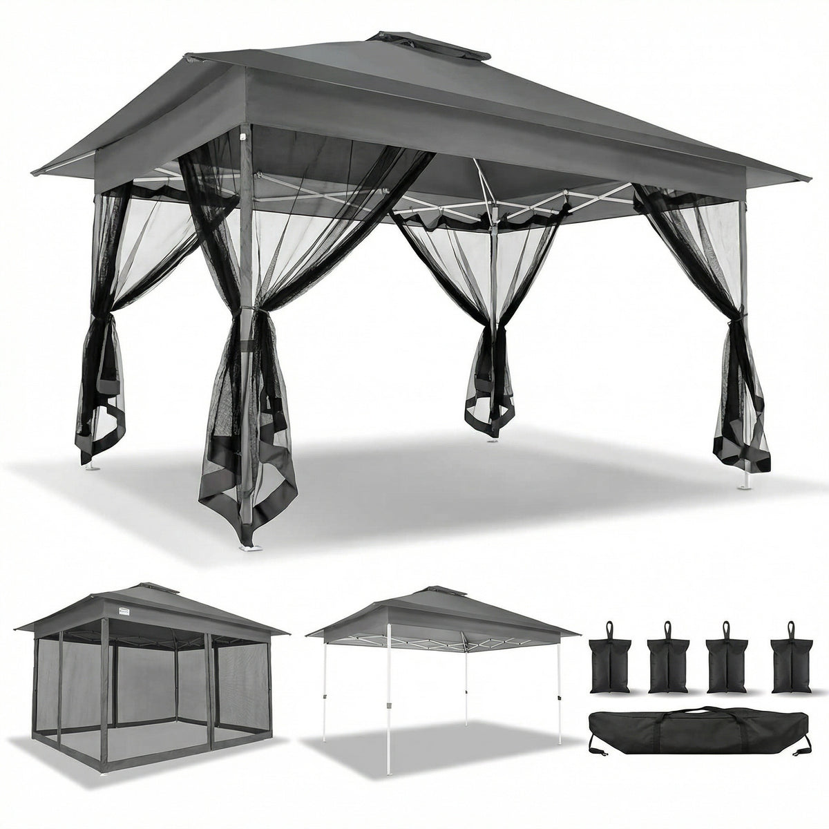COBIZI 10‘x15’ Pop-Up Gazebo - Outdoor pop-up sunshade canopy tent, patio gazebo, shade canopy - Mesh tent with portable storage bag, suitable for camping, garden, terrace, backyard