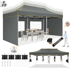 HOTEEL 10'x20' Heavy Duty Pop Up Canopy Tent,Commercial Open Air Gazebo,Hexagonal Frame & Roller Bag,Outdoor Weddings, Parties, Events (Gray)