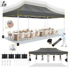 HOTEEL 10'x20' Heavy Duty Pop Up Canopy Tent,Commercial Open Air Gazebo,Hexagonal Frame & Roller Bag,Outdoor Weddings, Parties, Events (Gray)