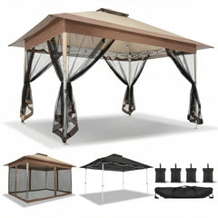 COBIZI 10‘x15’ Pop-Up Gazebo - Outdoor pop-up sunshade canopy tent, patio gazebo, shade canopy - Mesh tent with portable storage bag, suitable for camping, garden, terrace, backyard