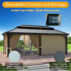 Hoteel 12x20ft Deluxe Heavy Duty Hard Top Gazebo,Galvanized Steel Double Roof,Permanent Design,with Netting and Curtains, Aluminum Frame, Suitable for Patio, Backyard, Deck and Lawn (Brown)