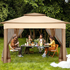 COBIZI Gazebo Canopy Tent, Pop Up Canopy 11x11 Tents for Parties, Outdoor Gazebo with Mosquito Netting and Vented Roof, Screen House for Garden Patio Backyard, Khaki