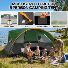 COBIZI 8-10 Person Camping Tent, Waterproof Family Tent with Removable Rainfly, Large Spacious Outdoor Tent with Mesh Ventilation, Easy Setup Portable Tent for Camping, Hiking, Backpacking, Family Trips