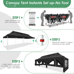 Hoteel 10x30 Pop up Canopy, Pop up Party Tent with 6 Removable Sidewalls, Outdoor Event Gazebo, Commercial Canopy Tents for Parties Wedding