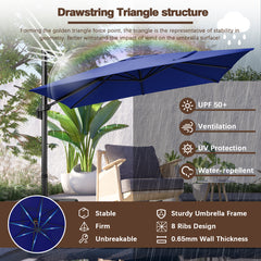 COBIZI 10x10ft Square Outdoor Patio Umbrella Cantilever Umbrella Large Offset Hanging Umbrella Aluminum Umbrella with 360°Rotation Adjustable Garden Pool Umbrella,Navy blue