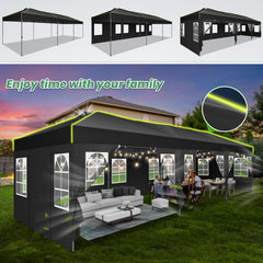 HOTEEL 10x30 EZ Pop Up Canopy, One Push Setup Glow Party Tent for Commercial, Waterproof UPF50+ Wedding Tent with Wheeled Bag & Air Vent