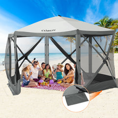 Hoteel 12x12ft Pop-up Gazebo EZ Set-up Camping Canopy Tent with 6 Sides Mosquito Netting, Waterproof, UV Resistant, Portable Screen House Room, Outdoor Party Tent with Carry bag, Ground Spike