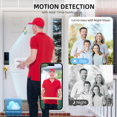 HOTEEL G1 Smart Lock with Camera, Keyless Entry Door Lock with Doorbell,App Remote Control,WiFi Fingerprint Door Lock,Two-Way Video,Human Detection,IP65 Waterproof, with Keys and IC Cards,Sliver