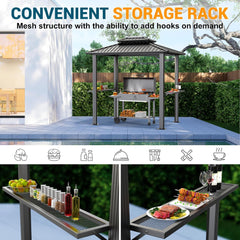 6' x 8' hardtop grill gazebo with vented double roof, galvanized steel sun and rain shelter, rust-resistant aluminum barbecue gazebo for outdoor cooking, patio, backyard