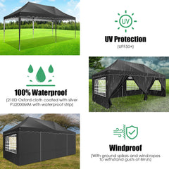 HOTEEL 10x20 Pop up Canopy Tent Commercial Instant Canopy with 6 Sidewalls & Roller Bag, UPF 50+ All Season Portable Tent for Parties Beach Camping Party Event Shelter Sun Shade