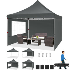 Hoteel 10x10 Pop Up Canopy Tent with 3 Sidewalls, Commercial Party Tent Ez Waterproof Outdoor Instant Gazebo UV 50+ Event Shelter, Garden Tents for Parties Camping with Sandbags & Cover Bag