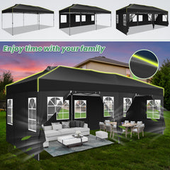 HOTEEL 10x20 Pop up Canopy Tent with 6 Sidewalls, Canopy for Outside Instant Waterproof Party Canopy Tent for Beach Garden Party Camping Outside with Air Vent,Reflective Strip,4 Sandbags