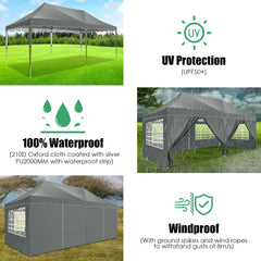 HOTEEL 10x20 Pop up Canopy Tent Commercial Instant Canopy with 6 Sidewalls & Roller Bag, UPF 50+ All Season Portable Tent for Parties Beach Camping Party Event Shelter Sun Shade