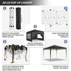 COBIZI 10x10 Pop up Canopy with Sidewalls,Waterproof Tent for Parties Wedding Event,Instant Outdoor Gazebos with Carry Bag,Stakes,Ropes & Sandbags