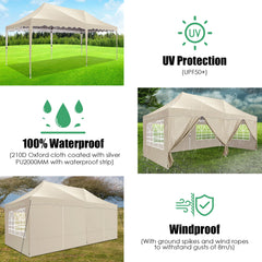 HOTEEL 10x20 Pop up Canopy Tent Commercial Instant Canopy with 6 Sidewalls & Roller Bag, UPF 50+ All Season Portable Tent for Parties Beach Camping Party Event Shelter Sun Shade