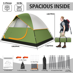 HOTEEL 4 Person Tent for Camping, Easy Setup Camping Tent with Rainfly & Screen Windows for Camping/Traveling/Family Gathering/Hiking/Beach