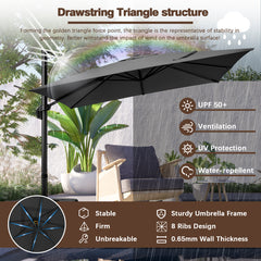 HOTEEL 10ft Patio Umbrella Outdoor Square Large Cantilever Windproof Offset and Heavy Duty Sun Umbrella for Garden Deck Pool，Gray