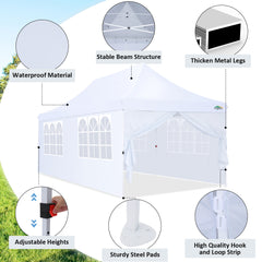 COBIZI 10x20 Pop Up Canopy Tent with 6 Removable Sidewalls,Easy Up Commercial Canopy with Upgrade Raised Roof,Waterproof and UV50+ Gazebo with Carry Bag