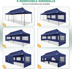 HOTEEL Heavy Duty 10x30 Commercial Tent,Pop up Canopy for Parties,Wedding,Waterproof Gazebos with 8 Sidewalls,Dark Blue