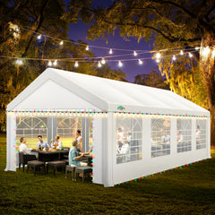 Hoteel 13x26 Heavy Duty Party Tent, Outdoor Large Canopy Wedding Tent with Removable Sidewalls, White Event Shelter, Windproof, UV 50+, Outdoor Gazebo with Built-in Sandbags for Catering, BBQs, White