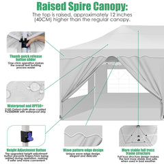 HOTEEL Canopy 10'x20' Pop Up Canopy Tent Heavy Duty Waterproof Adjustable Commercial Instant Canopy Outdoor Party Canopy Parties,Wedding,Outside Patio,Event,Backyard,White