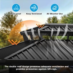 HOTEEL 6x8 FT Hardtop Grill Gazebo with Vented Double Roof, Galvanized Steel Sun & Rain Shelter, Rust-Resistant Aluminum BBQ Gazebo for Outdoor Cooking, Patio, Backyard (Black)