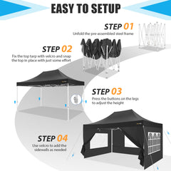 Hoteel 10x15 Heavy Duty Canopy Tent with 4 Sidewalls, Pop up Canopy for Parties Wedding, Commercial Easy up Gazebo with Roller Bag, UV 50+ &, Black