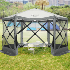 Hoteel 12x12ft Pop-up Gazebo EZ Set-up Camping Canopy Tent with 6 Sides Mosquito Netting, Waterproof, UV Resistant, Portable Screen House Room, Outdoor Party Tent with Carry bag, Ground Spike