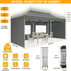 HOTEEL 10'x20' Heavy Duty Pop Up Canopy Tent,Commercial Open Air Gazebo,Hexagonal Frame & Roller Bag,Outdoor Weddings, Parties, Events (Gray)