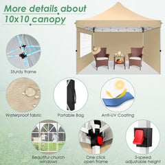 Hoteel 10x10 Pop Up Canopy Tent with 3 Sidewalls, Commercial Party Tent Ez Waterproof Outdoor Instant Gazebo UV 50+ Event Shelter, Garden Tents for Parties Camping with Sandbags & Cover Bag