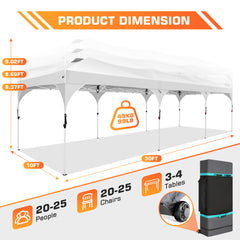 HOTEEL 10x30 Ez Up Pop Up Canopy Tent, Party Tents with One Push Central Button Air Vent, Instant Canopy Tent with Sidewalls & Reflective Strip