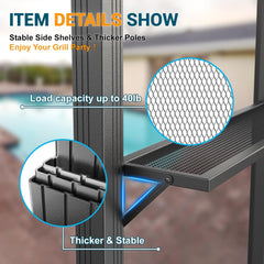 6' x 8' hardtop grill gazebo with vented double roof, galvanized steel sun and rain shelter, rust-resistant aluminum barbecue gazebo for outdoor cooking, patio, backyard