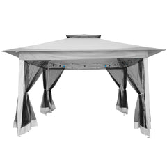 COBIZI 12x12 Outdoor Gazebo Pop Up Gazebo Canopy with Mosquito Netting Patio Tent Backyard Canopy with 2-Tiered Vented Top 3 Adjustable Height, Gray