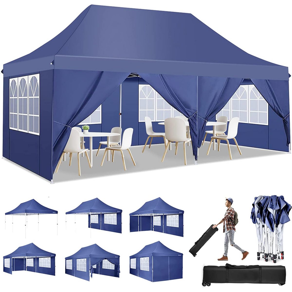 COBIZI 10x20 Pop Up Waterproof Party Tent Canopy with 6 Removable Sidewalls