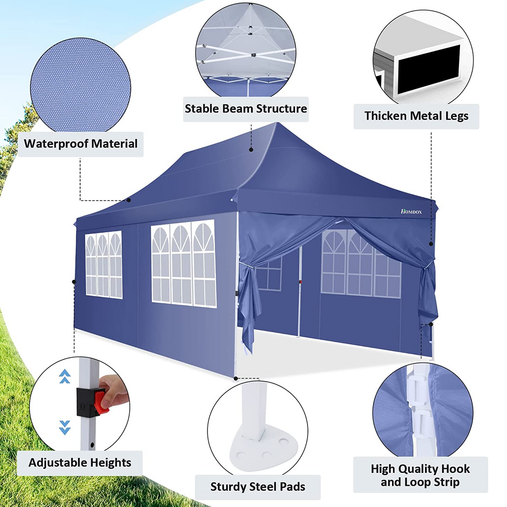 Cobizi 10x20 Pop Up Waterproof Party Tent Canopy With 6 Removable Side